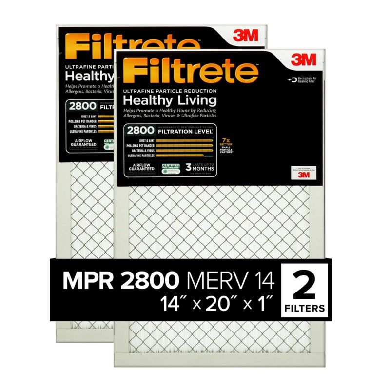 Filtrete 14x20x1 Air Filter MPR 2800 MERV 14 Healthy Living Ultrafine Particle Reduction 3Month Pleated 1Inch Air Filters 2 Filters