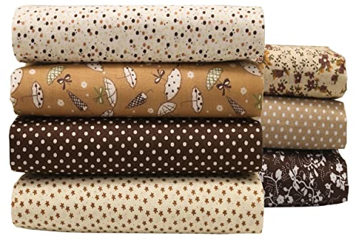 OZXCHIXU 7PCSlot Coffee Series Floral Cotton Fabric Quilting Patchwork Fabric Fat Quarter Bundles for Scrapbooking Cloth Sewing DIY Crafts Handmade Bags Pillows 197X197inches - Image 1
