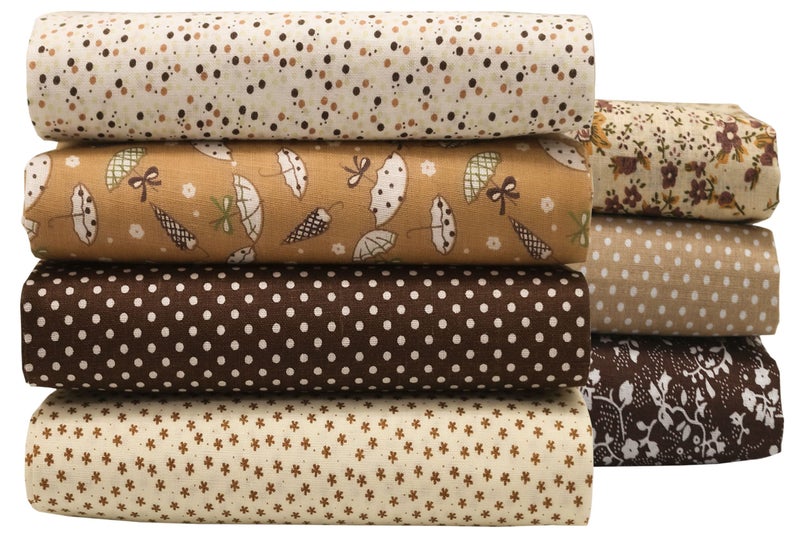 OZXCHIXU 7PCSlot Coffee Series Floral Cotton Fabric Quilting Patchwork Fabric Fat Quarter Bundles for Scrapbooking Cloth Sewing DIY Crafts Handmade Bags Pillows 197X197inches - Image 2
