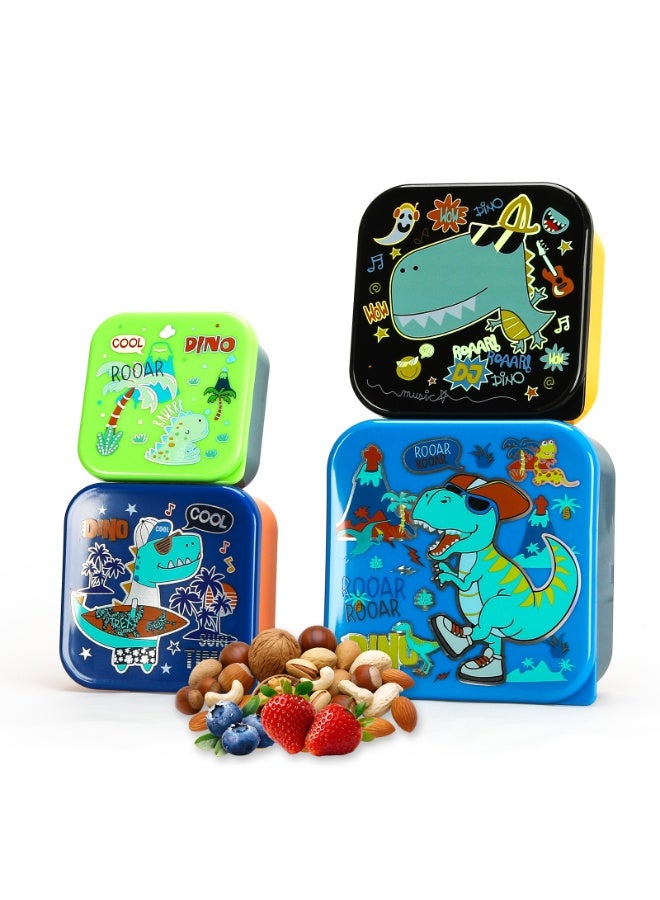 لاكي كيدز Lucky Kids 4 Pack Snack Containers with Leakproof Lids Stackable Mini Bento Boxes Easy Open Food Storage for Kids, Toddlers & Baby Food - Image 1