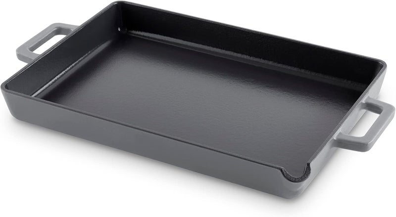 Dash Zakarian by 9"x13" Nonstick Cast Iron Pan with Pour Spout and Removable Silicone Grips for Searing, Baking, Broiling, Grilling and more - Grey - Image 2