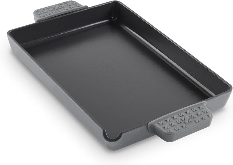 Dash Zakarian by 9"x13" Nonstick Cast Iron Pan with Pour Spout and Removable Silicone Grips for Searing, Baking, Broiling, Grilling and more - Grey - Image 1