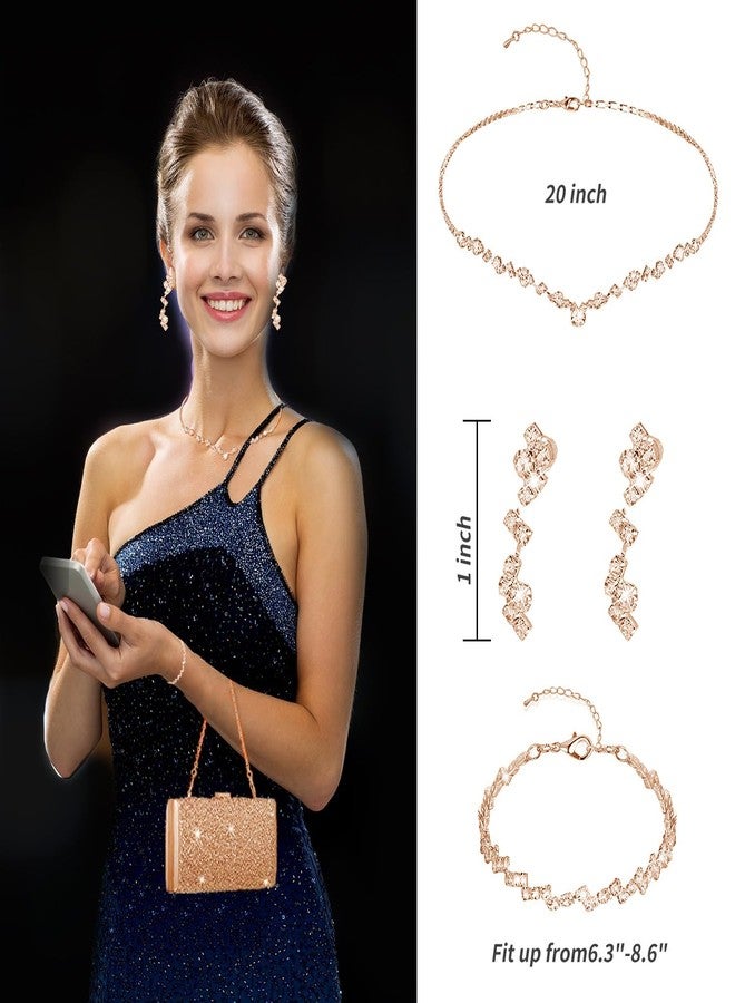 stablerice 4 Pieces Women Rhinestone Evening Clutch Bag Silver Clutch Purses Bag for Women Evening Rhinestone Jewelry Set Bling Necklace Earrings Bracelets Set for Wedding (Glitter Style) - Image 5