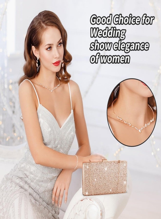 stablerice 4 Pieces Women Rhinestone Evening Clutch Bag Silver Clutch Purses Bag for Women Evening Rhinestone Jewelry Set Bling Necklace Earrings Bracelets Set for Wedding (Glitter Style) - Image 4