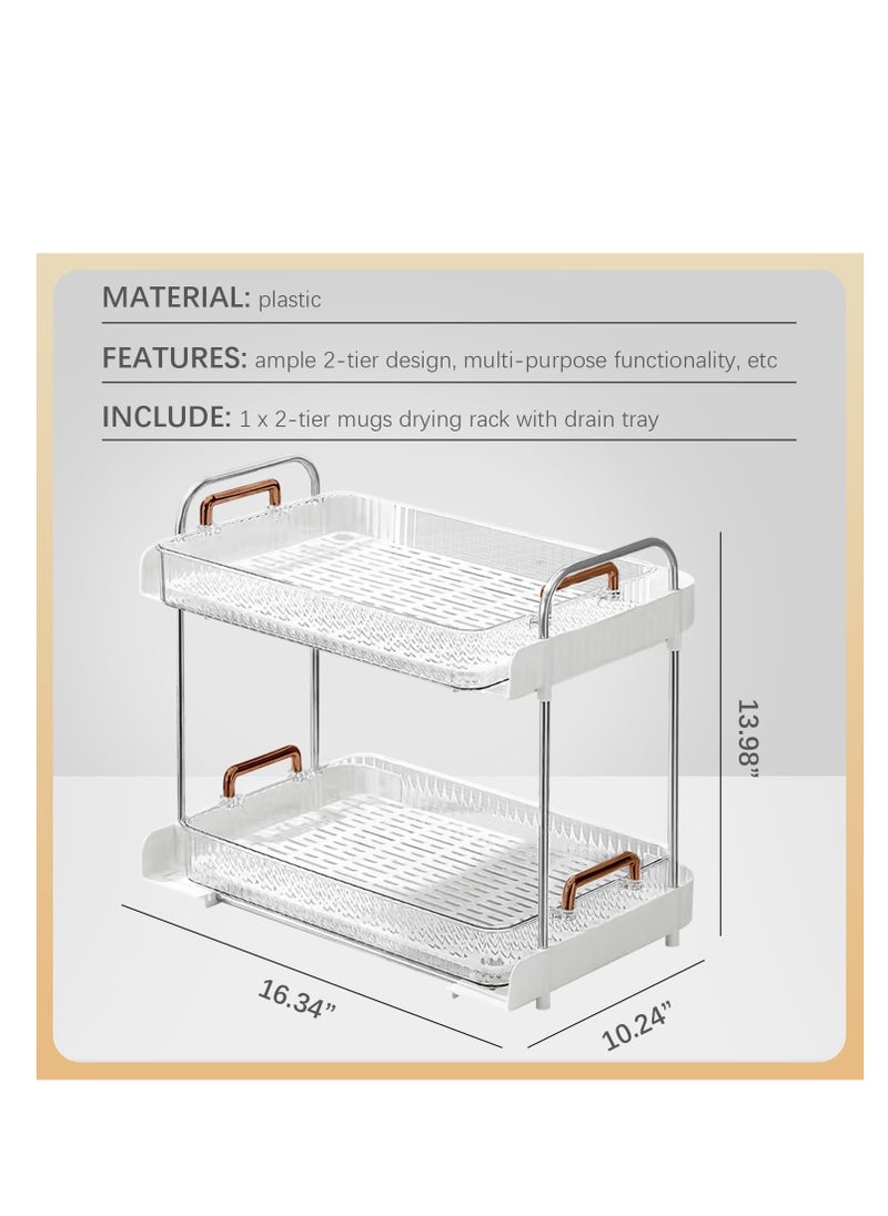 SYOSI - 2-Tier Mugs Drying Rack, Coffee Mug Holder Glass Cup Rack, Water Cup Drying Rack, Cup Storage Shelf, Cups and Mugs Storage Organizer, for Countertop Bathroom Organizer Countertop - Image 1