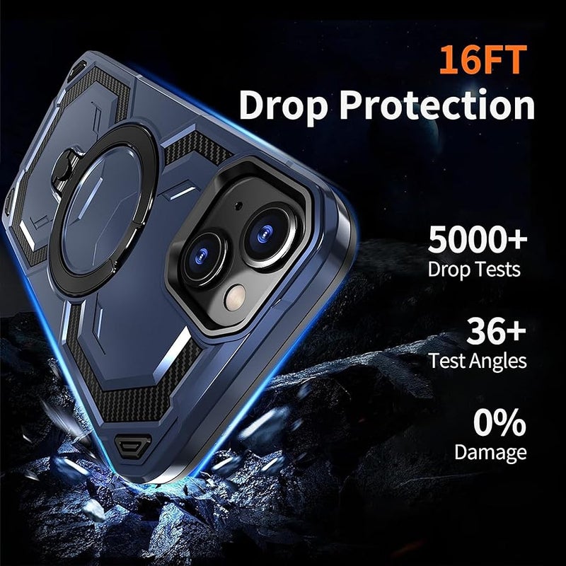 Military Grade Armor Shell Warrior for iPhone 13 & 14 Case with Ring Stand 360°Rotatable, Compatible with MagSafe, Shockproof Military Grade Protection, Magnetic Kickstand Phone Case (Frosted Blue) - Image 3