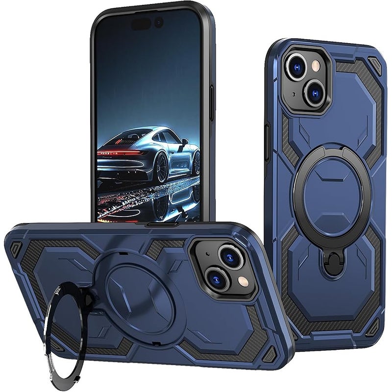 Military Grade Armor Shell Warrior for iPhone 13 & 14 Case with Ring Stand 360°Rotatable, Compatible with MagSafe, Shockproof Military Grade Protection, Magnetic Kickstand Phone Case (Frosted Blue) - Image 1