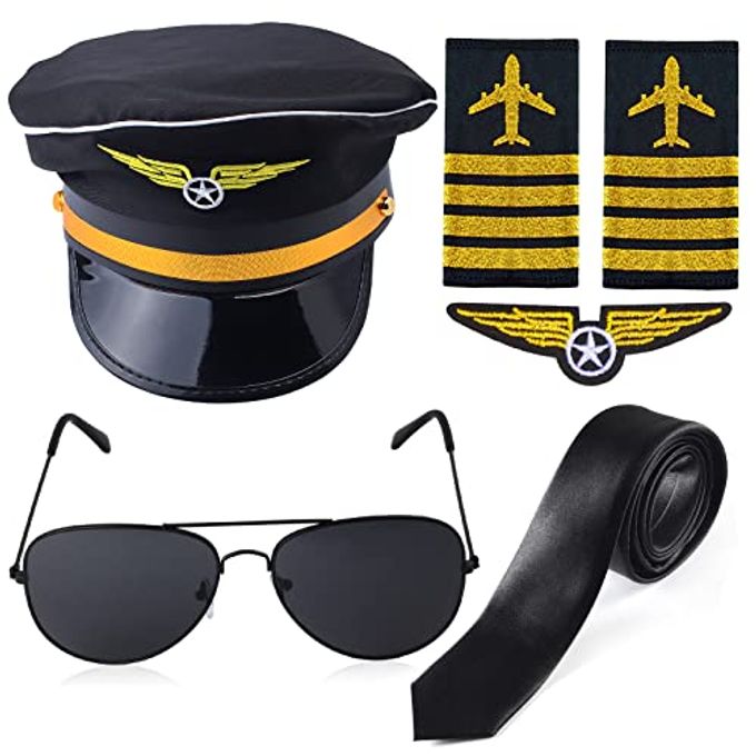 Yewong Airline Pilot Captain Hat Pilot Costume Accessory with Aviator Sunglasses for Adults and Teens Captain Halloween Party Cosplay Supplies (Blue-4) - Image 4