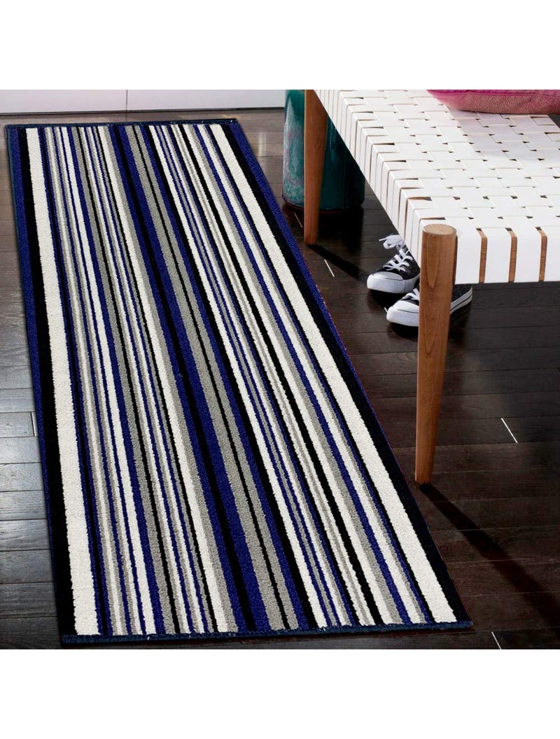 Status Contract Status Stripes Persian Bedside Runner Carpet Rug Anti Skid Backing for Home/Kitchen/Living Area/Office Entrance (Blue) - Image 1