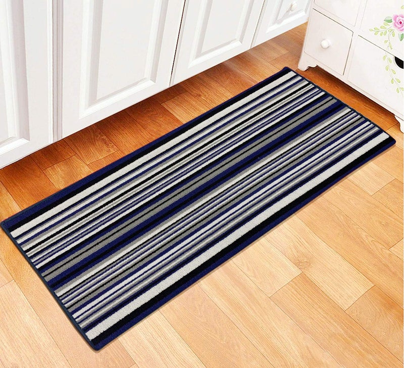 Status Contract Status Stripes Persian Bedside Runner Carpet Rug Anti Skid Backing for Home/Kitchen/Living Area/Office Entrance (Blue) - Image 2