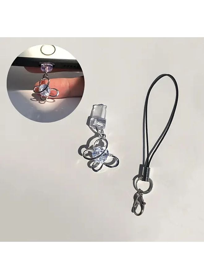 سدادة غبار للهاتف على شكل فراشة مع سير لآيفون من 6 إلى 14 برو ماكس - هدية عملية للمناسبات - Image 1