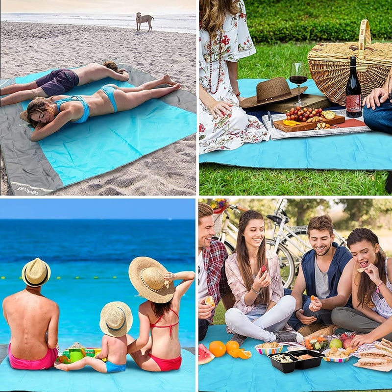 Niralasa Niralasa Shop Beach Blanket, Waterproof Picnic Blanket, Quick Drying Indoor&Outdoor Family Mat with 4 Stakes&4 Corner Pockets for Travel, Camping, Hiking, Music Festival - Image 2