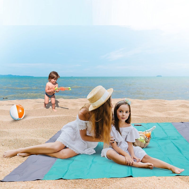 Niralasa Niralasa Shop Beach Blanket, Waterproof Picnic Blanket, Quick Drying Indoor&Outdoor Family Mat with 4 Stakes&4 Corner Pockets for Travel, Camping, Hiking, Music Festival - Image 3