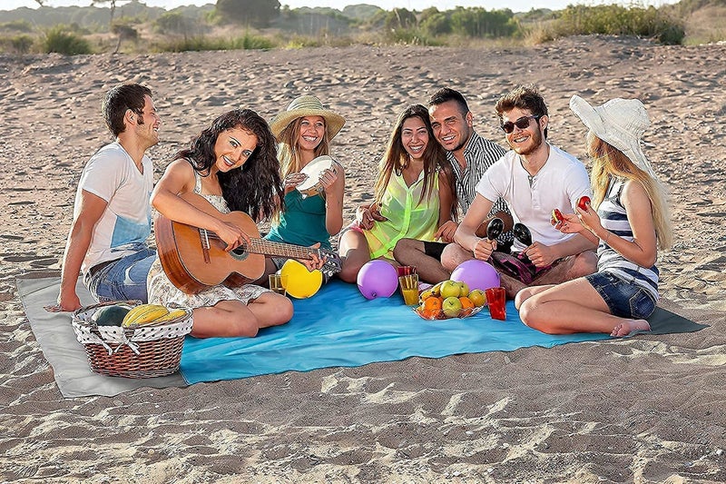 Niralasa Niralasa Shop Beach Blanket, Waterproof Picnic Blanket, Quick Drying Indoor&Outdoor Family Mat with 4 Stakes&4 Corner Pockets for Travel, Camping, Hiking, Music Festival - Image 4