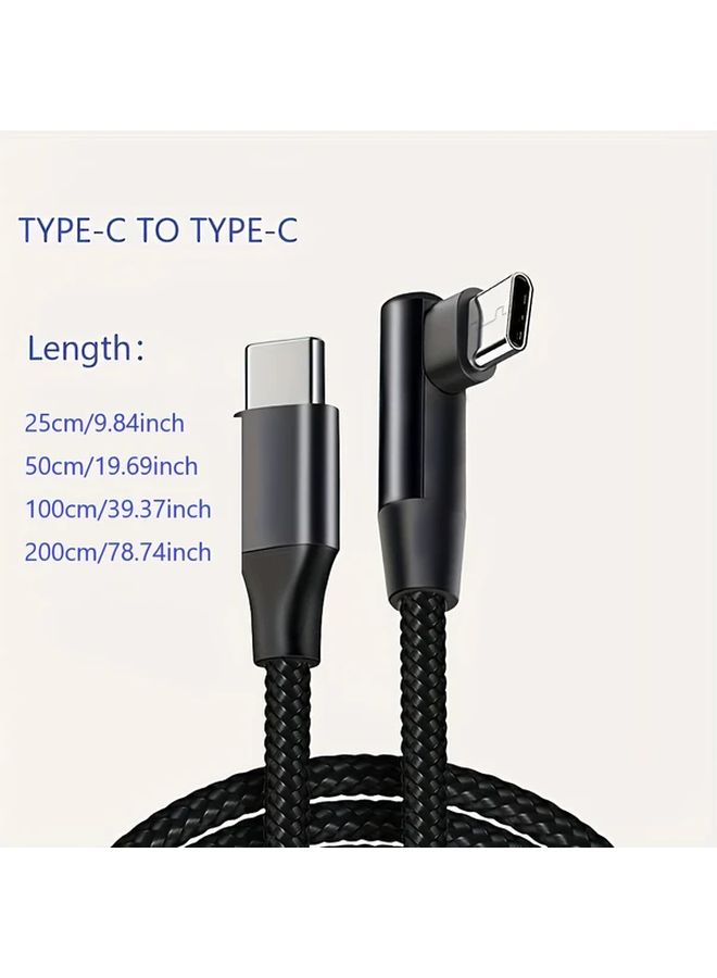 60W Fast Charging Type C Cable 90 Degree Elbow Nylon Braided 50cm USB C Male to Male - Image 2