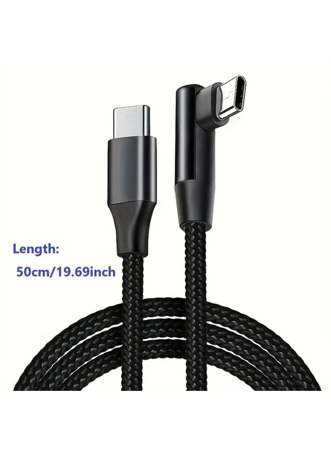 60W Fast Charging Type C Cable 90 Degree Elbow Nylon Braided 50cm USB C Male to Male - Image 5