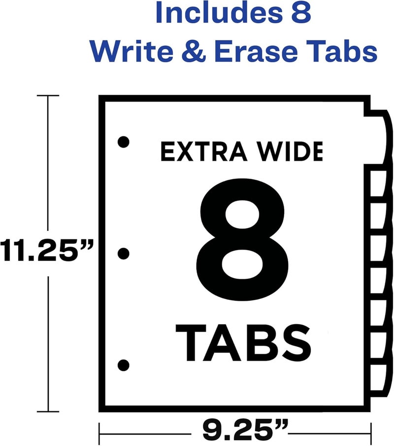 AVERY Write & Erase Durable Plastic Dividers with Pockets, 8-Tab Set, Brights (16103) - Image 3