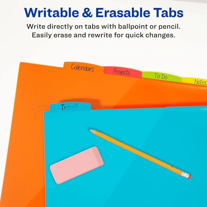 AVERY Write & Erase Durable Plastic Dividers with Pockets, 8-Tab Set, Brights (16103) - Image 4