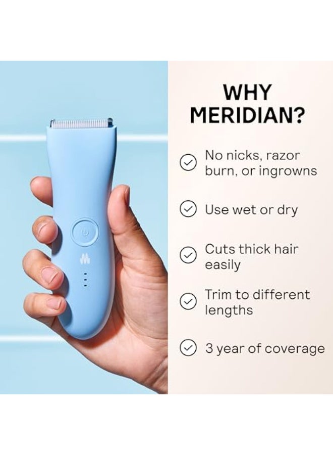 MERIDIAN The Trimmer Original | Body Hair Trimmer for Men & Women | Sky | Rechargeable and Waterproof Shaver for Pubic Area, Chest, Back, Underarms and Bikini Line, with 2 Guide Combs Included - Image 2