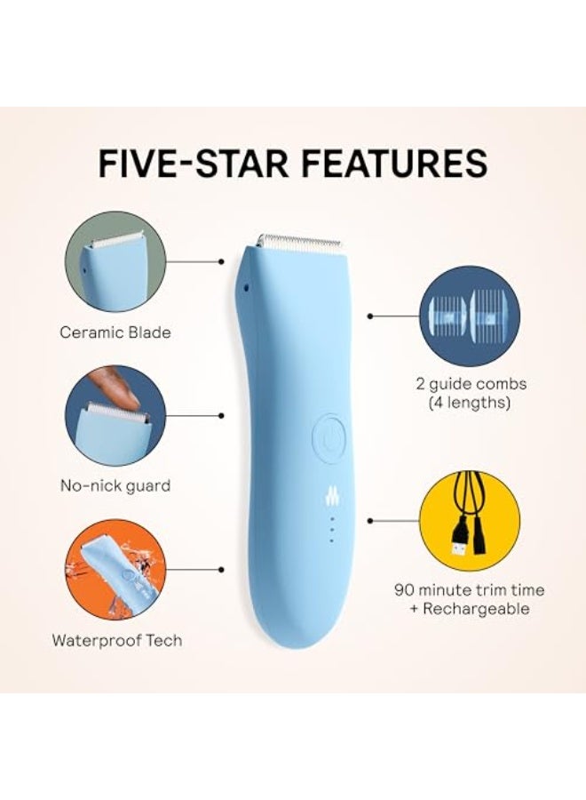 MERIDIAN The Trimmer Original | Body Hair Trimmer for Men & Women | Sky | Rechargeable and Waterproof Shaver for Pubic Area, Chest, Back, Underarms and Bikini Line, with 2 Guide Combs Included - Image 1