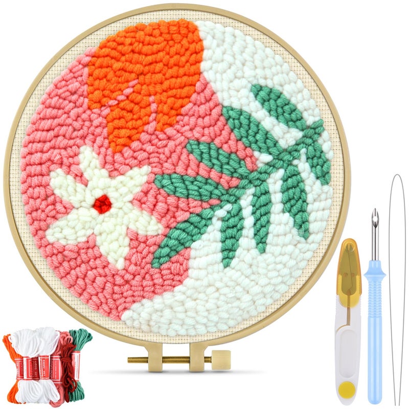 TINDTOP Punch Needle Kits, Punch Embroidery Kits for Adults Beginner, Tool with Punch Needle Fabric, Hoops, Yarns and Sewing Needles - Image 1
