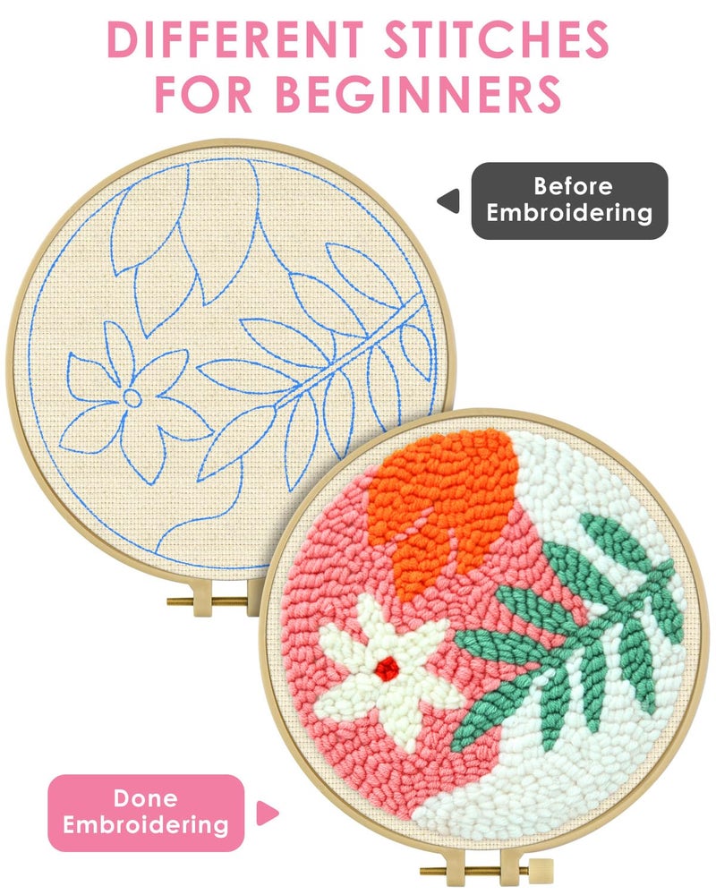 TINDTOP Punch Needle Kits, Punch Embroidery Kits for Adults Beginner, Tool with Punch Needle Fabric, Hoops, Yarns and Sewing Needles - Image 3
