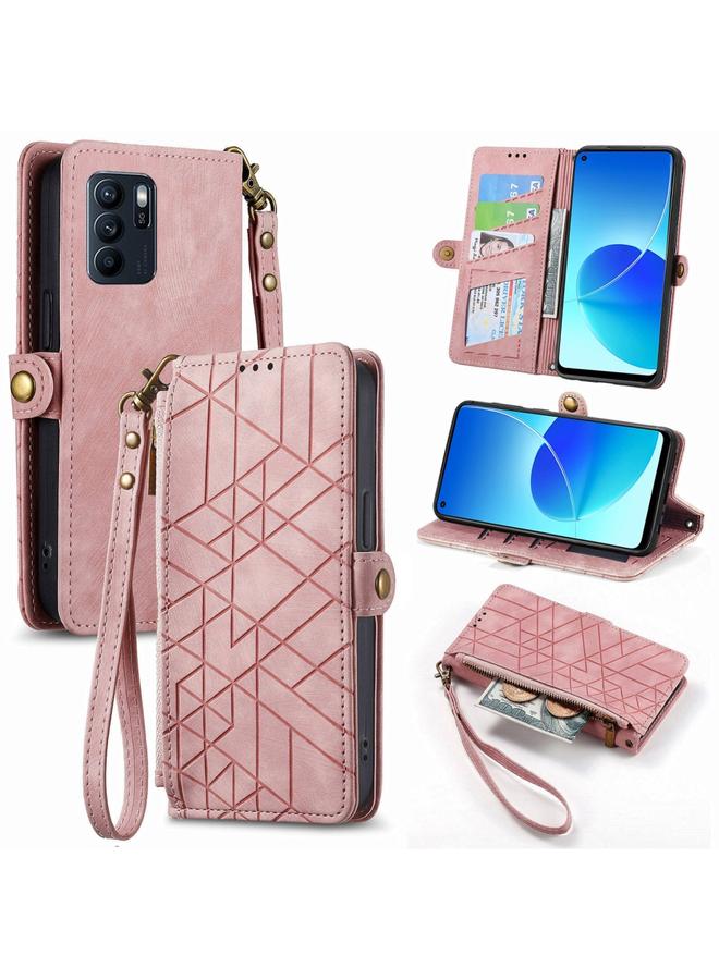 اس-توب جراب هاتف جلدي بسحاب هندسي ومشبك جانبي لهاتف OPPO Reno6 Z - Image 1