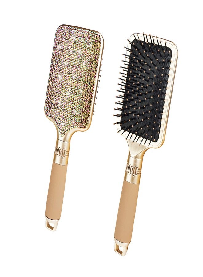 KEYPOWER Hair Detangler Brush for Tangles, Knots, Fly Aways - Exceptional Wig Brush for Hair Wraps & Weave Management - Handmade Luxury Bling Crystal Paddle With Rhinestones (Rose Gold) - Image 1