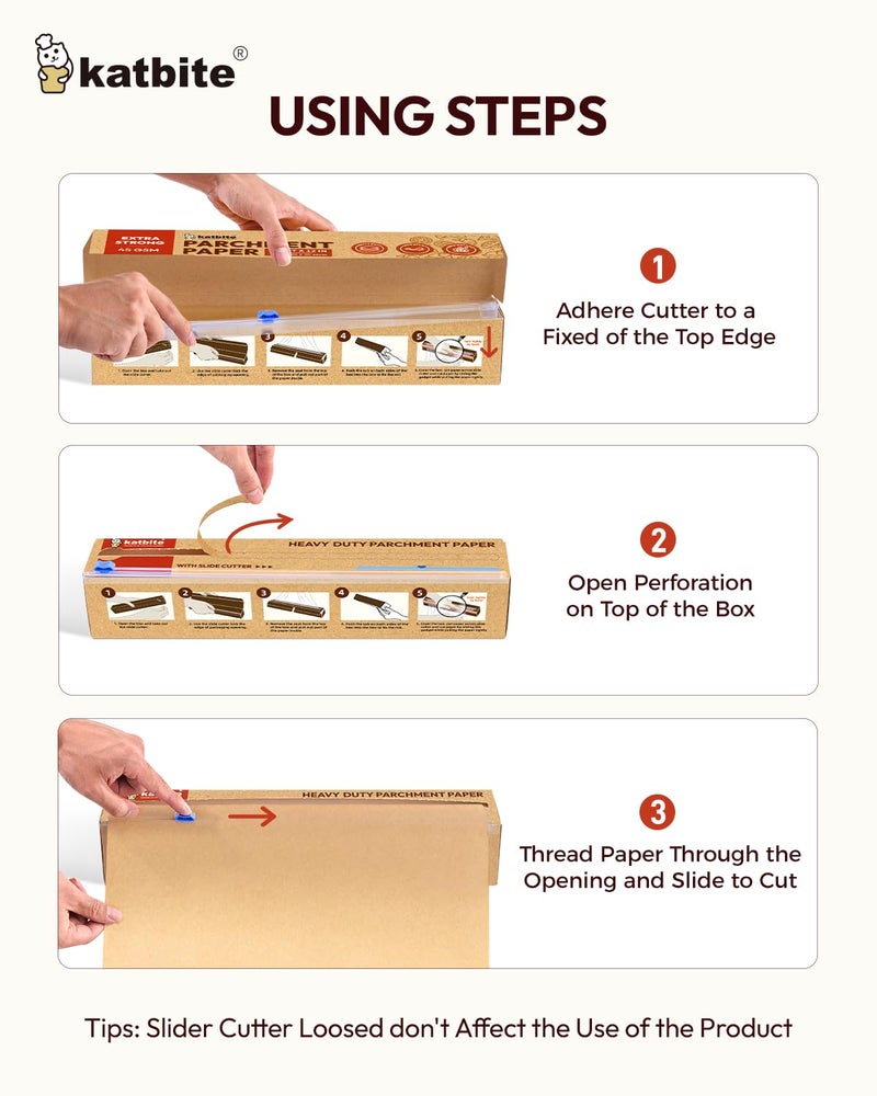 katbite Unbleached Parchment Paper Roll for Baking 12in x 262ft, 260 Sq.Ft, Heavy Duty & Non-stick Baking Paper with Slide Cutter, Brown Parchment Paper for Cooking, Air Fryer, Steaming, Bread - Image 4