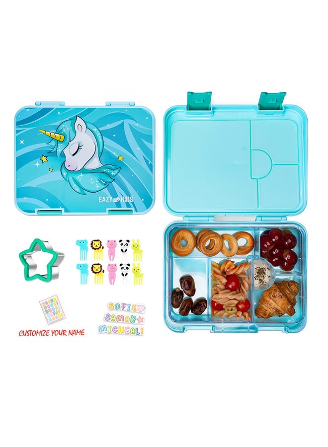 Eazy Kids 6 To 4 Convertible Compartment Bento Lunch Box With Sandwich Cutter Set Unicorn - Green  - Image 1