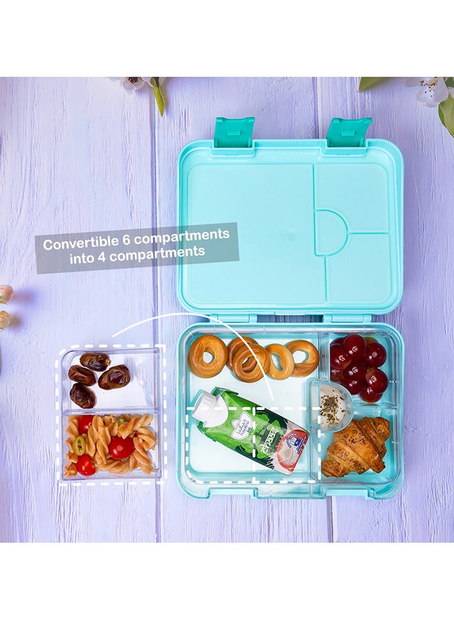 Eazy Kids 6 To 4 Convertible Compartment Bento Lunch Box With Sandwich Cutter Set Unicorn - Green  - Image 4