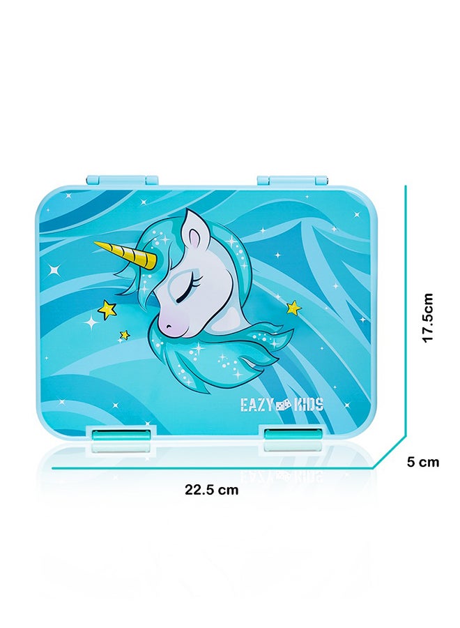 Eazy Kids 6 To 4 Convertible Compartment Bento Lunch Box With Sandwich Cutter Set Unicorn - Green  - Image 3