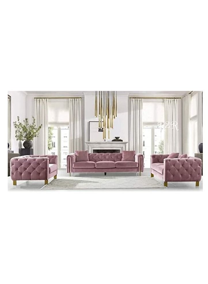R2R FURNITURE - Washington Designer Sofa Set Upholstered Tufted Design (3+2+1) - Multiple Seaters - 3 Pieces - Image 1