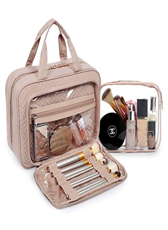 BAGSMART - Toiletry Bag Hanging Travel Makeup Organizer With Tsa Approved Transparent Cosmetic Bag Makeup Bag For Full Sized Toiletries, Large-Pink - Image 1