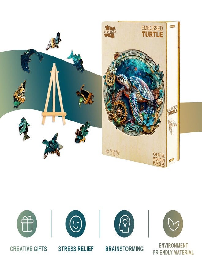 Purdicra Wooden Jigsaw Puzzles, Embossed Turtle Wooden Puzzles for Adults with Unique Shape, Adult Jigsaw Puzzle, Birthday Gifts for Adults, 8.5"x8.4"-100pcs - Image 4