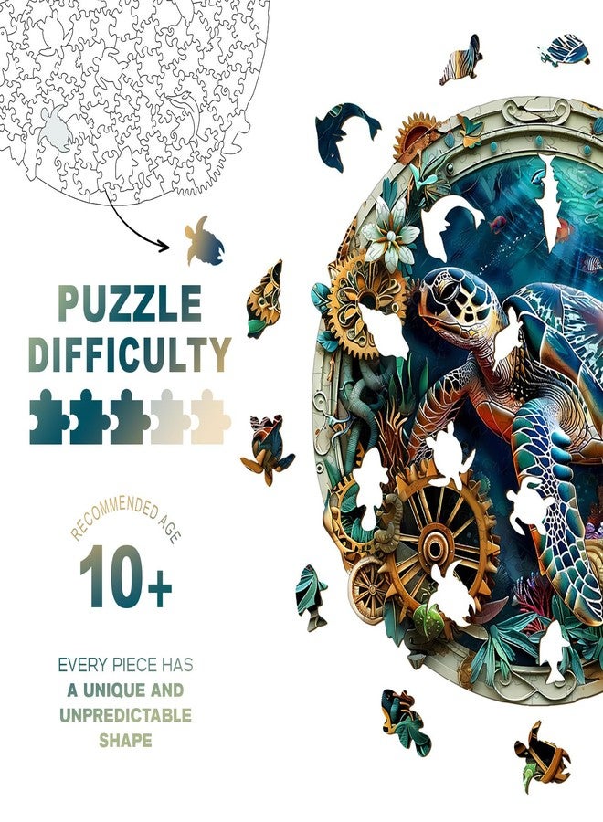 Purdicra Wooden Jigsaw Puzzles, Embossed Turtle Wooden Puzzles for Adults with Unique Shape, Adult Jigsaw Puzzle, Birthday Gifts for Adults, 8.5"x8.4"-100pcs - Image 2