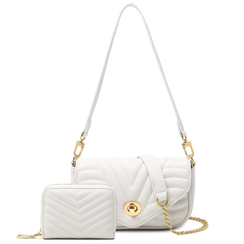JEEHAN Small White Purse Y2k Cross body Purses Quilted Crossbody Bags for women Shoulder bag for Women 2pcs Purse Set - Image 1
