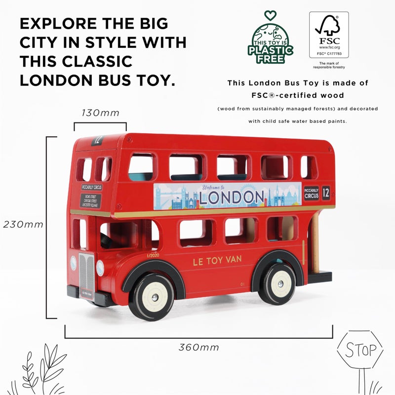 Le Toy Van - Cars & Construction - London Double Decker Bus Toy - London Toy Bus - Wooden Toy Bus - Role Play Toys - Suitable for Girls and Boys Toys Age 3 + - Image 4