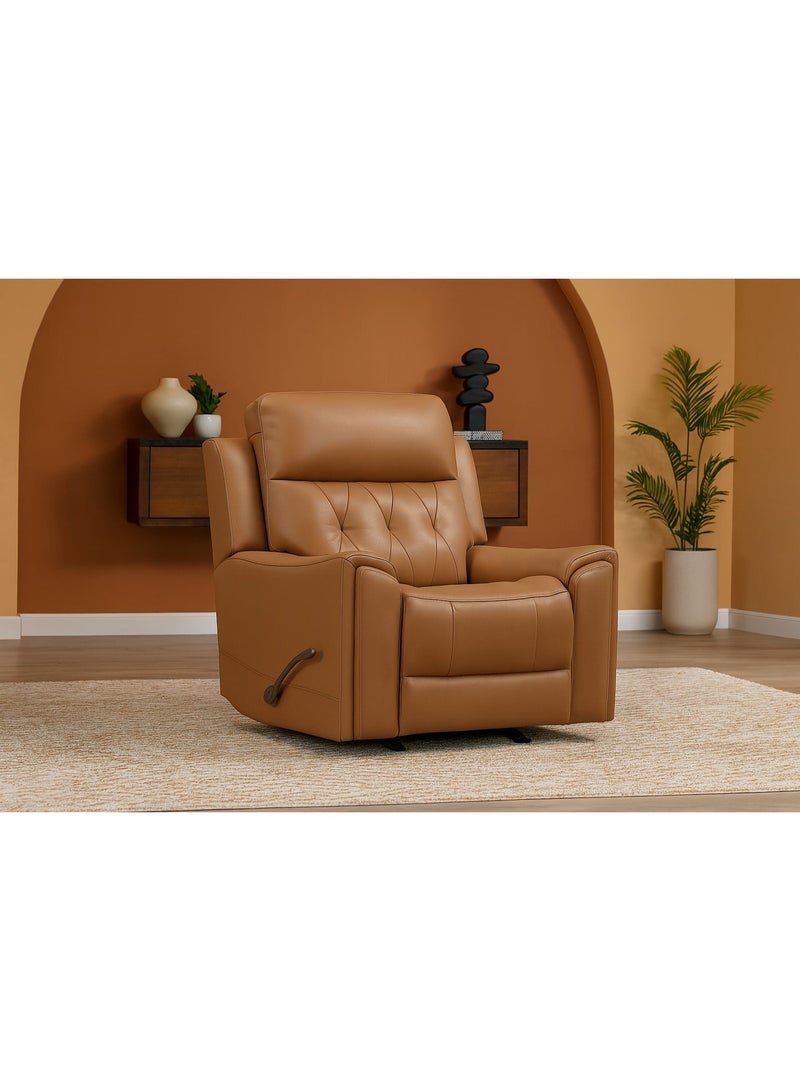 KING KOIL Hester Manual Rocker Recliner, Leather Caramel - Image 1