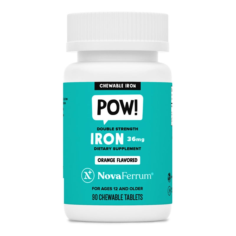 NovaFerrum Pow Chewable Iron Supplement for Adults Anemia 36mg of Iron 90 Servings Sugar Free Vegan
