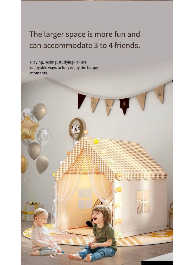 CUNUUDOOL Kids Play Tent Indoor, Kids Playhouse Set With Cotton Ball Light,Colorful Flags,Brown Striped Lattice Design, Toddler Castle For Children Outdoor, Gift For Boys And Girls Birthday - Image 4