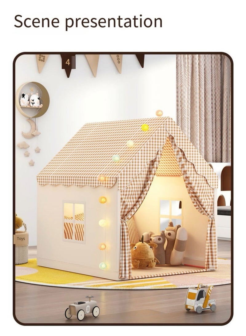 CUNUUDOOL Kids Play Tent Indoor, Kids Playhouse Set With Cotton Ball Light,Colorful Flags,Brown Striped Lattice Design, Toddler Castle For Children Outdoor, Gift For Boys And Girls Birthday - Image 5