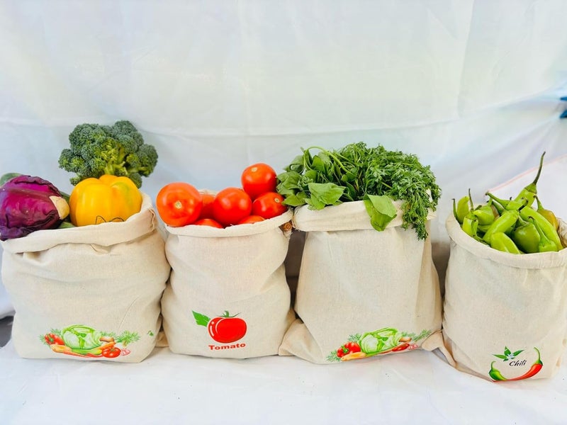 Mezzotek KHADI BG Cotton Reusable Vegetable Storage Bag For Fridge Set Of 5 Bags 2 large and 3medium sizeWashable - Image 5