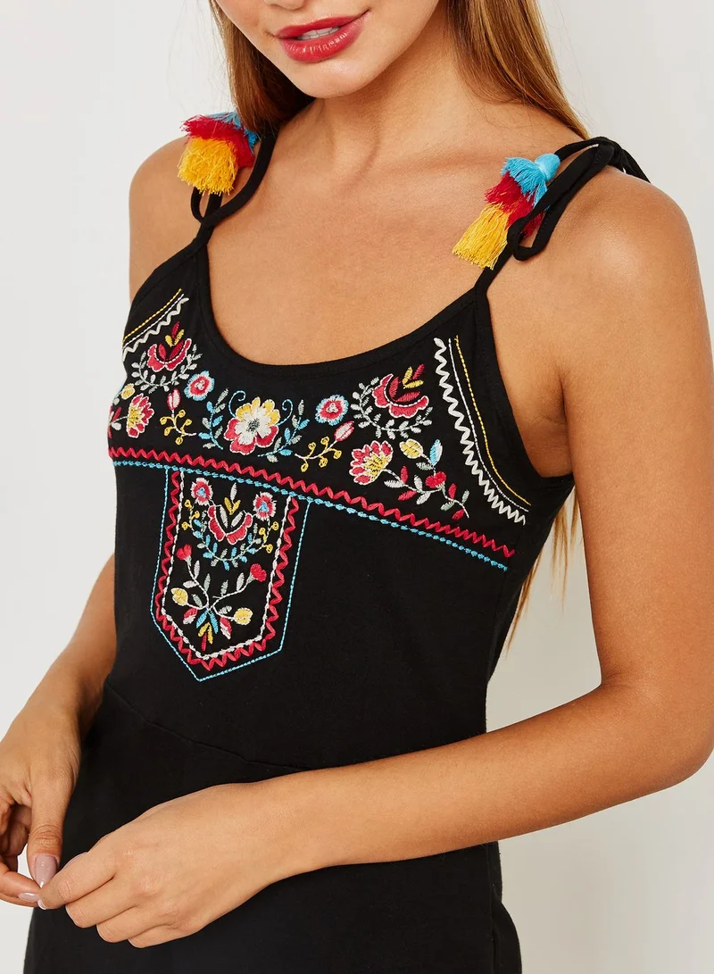 TOPSHOP Tie Shoulder Embroidered Beach Playsuit