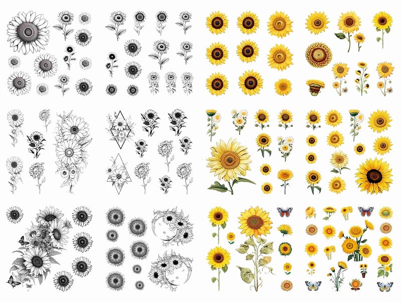 Sunflower Temporary Tattoo Realistic Sunflowers Fake tattoos for Women Girls Adults