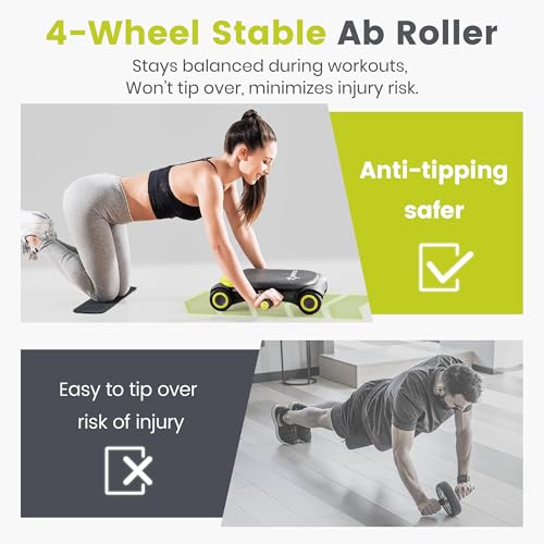 WONDER CORE Slide Fit: Ab Roller Wheel with Elbow Support, Automatic Rebound Ab Abdominal Exercise Roller Wheel, Abs Workout Equipment, Fitness Rolling Board with Knee Pad for Home Gym (Green) - Image 5