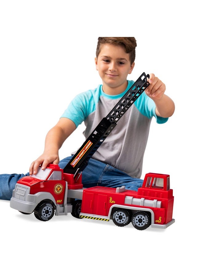 TONKA شاحنة إطفاء هوك ون لادر من تونكا ستيل كلاسيكس - مصنوعة من الصلب والبلاستيك المتين، شاحنة بناء حمراء، للأولاد والبنات، للأطفال، toddlers، أعمار 3 سنوات فما فوق - Image 1