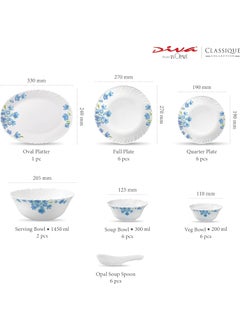 La Opala Laopala Opalware Diva Aster Blue Dinner Set - Pack of 33 Piece  - Image 2