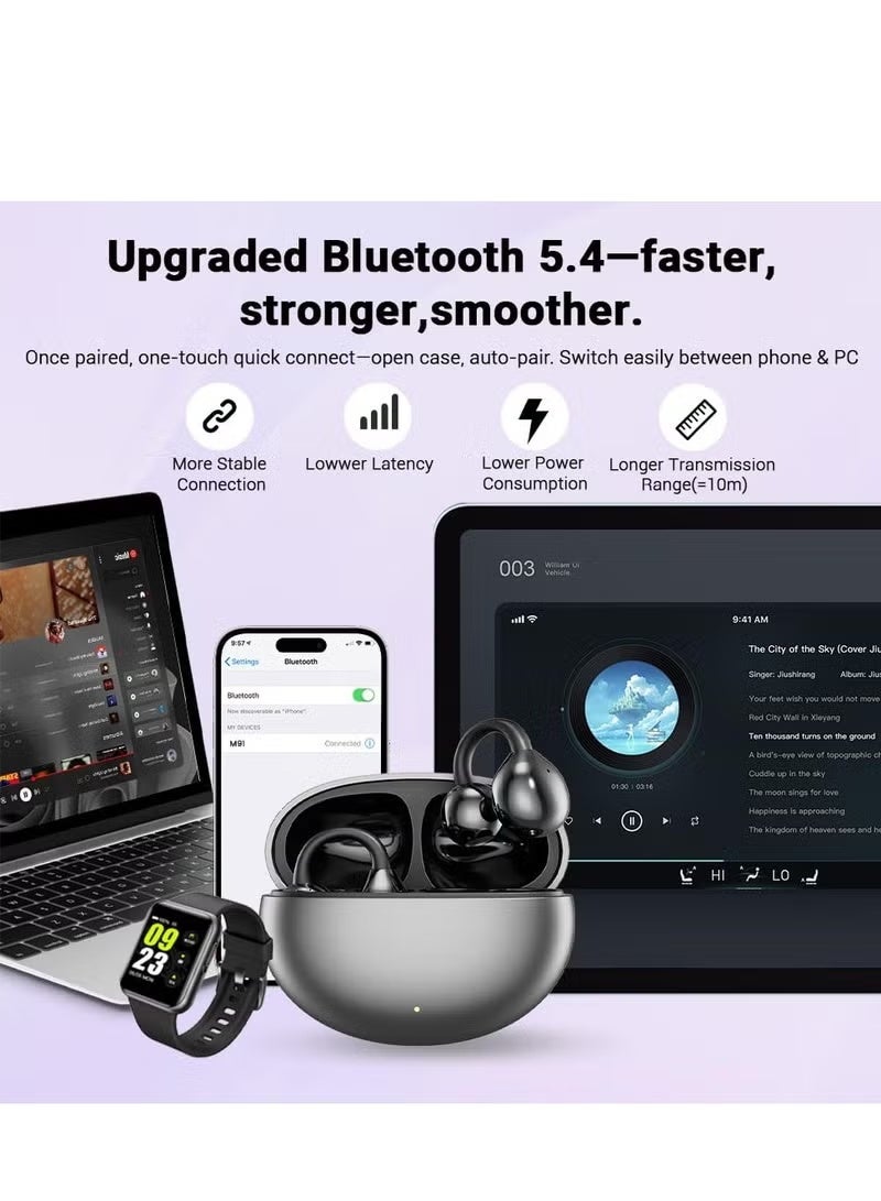 Clip on Earbuds Open Ear Wireless Bluetooth 5.4 Headphones,50H Play, Sports Over Ear Buds, Comfortable for Small Ears & Glasses Wearers, Workouts-Android/iOS (Black) - Image 2