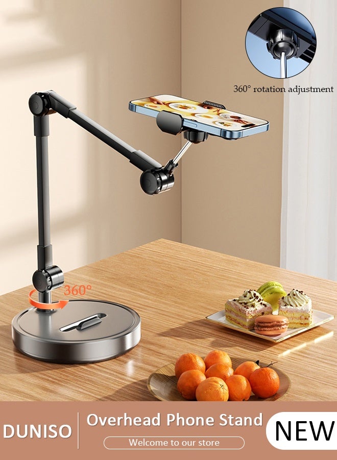 DUNISO Cell Phone Stand for Desk,Adjustable Mobile Phone Stand, Heavy Duty Aluminum Overhead Tripod,Desktop Lifting, Adjustment, Multi-Function Photography, Video Live Broadcasting, and Drama Chasing - Image 1